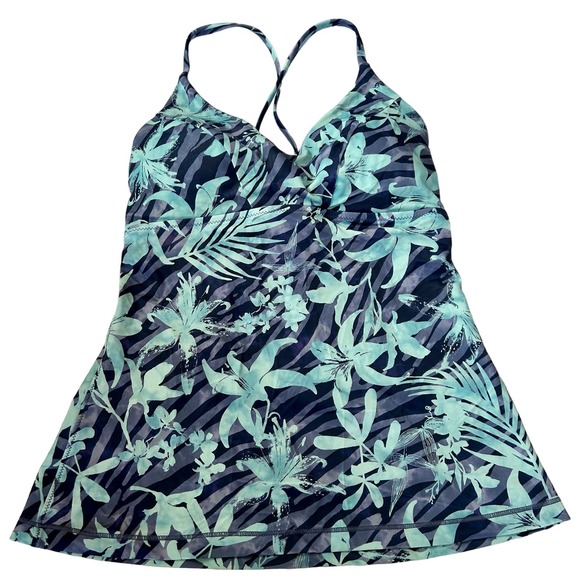 Athleta Other - Athleta swimsuit tank tankini strap flowers floral top blue size M